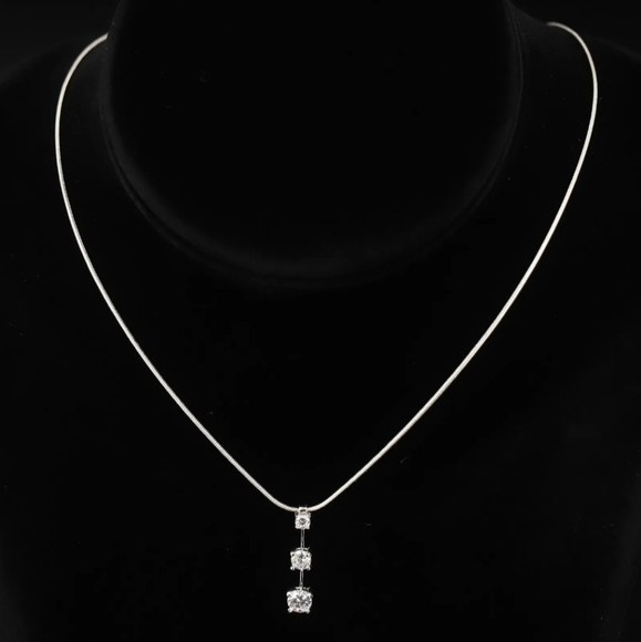Sterling Silver 925 DESIGNER FAS Graduated White CZ Drop Pendant 22" Necklace - Picture 2 of 5